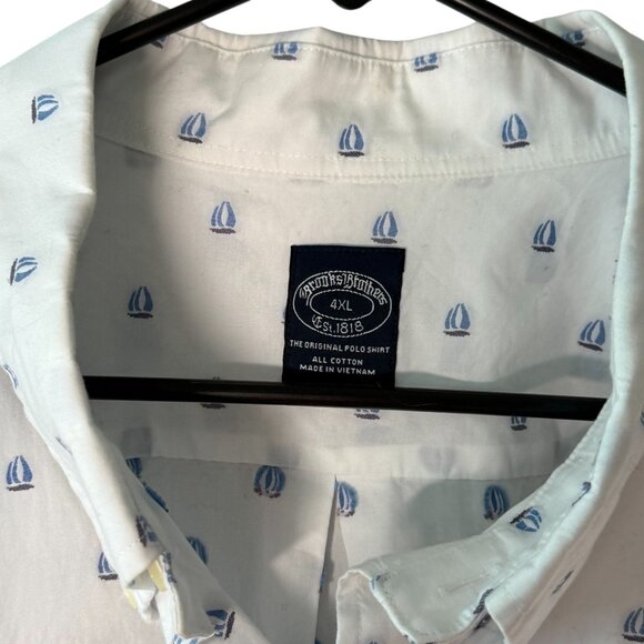 Brooks Brothers Mens 4XL White Button-Up Shirt W/ Blue Sailboat Print All Cotton - Picture 4 of 4
